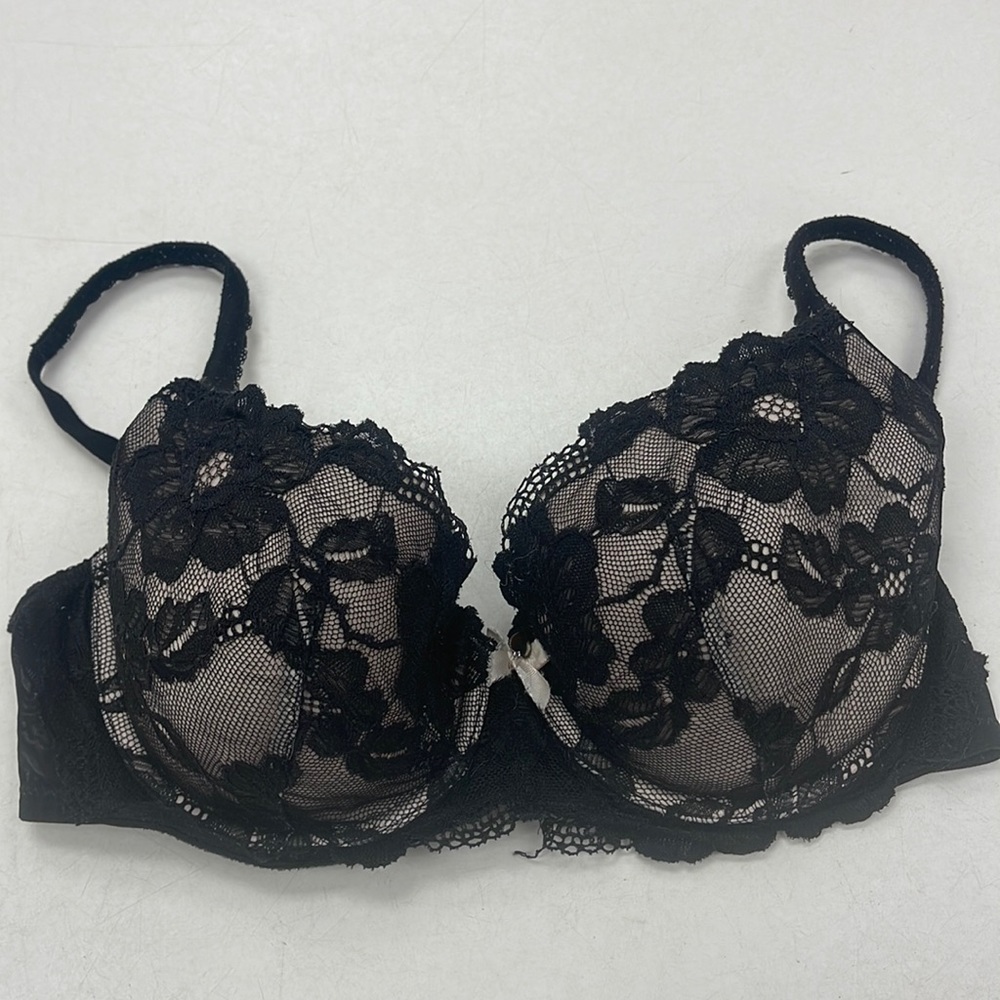 Black lace bidy by Victoria lined semi bra